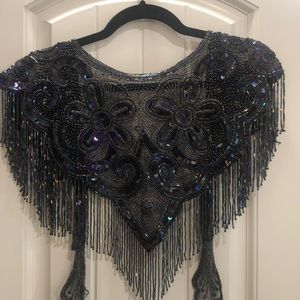 Black iridescent sequined shawl collar